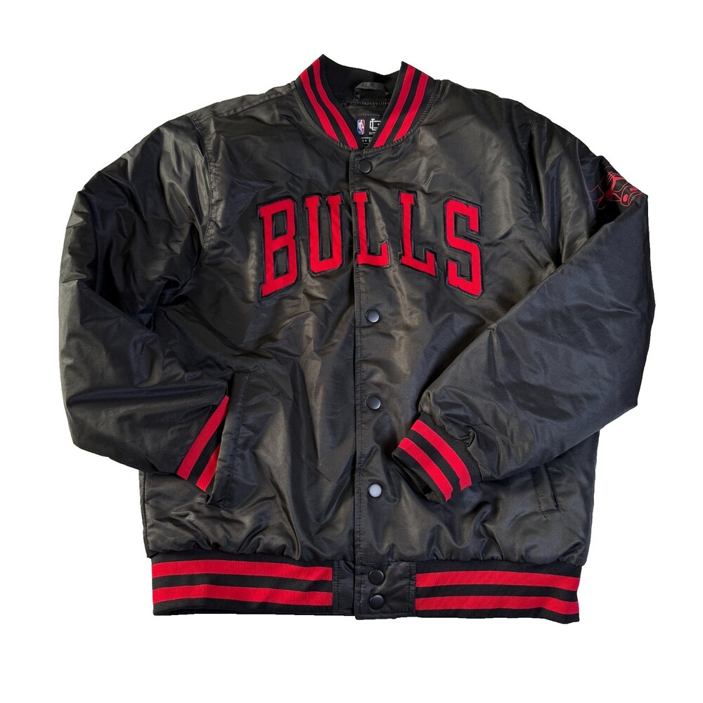 Chicago Bulls NBA Bomber Jacket Men's Sz M Ultra Game Satin Snap Black Red